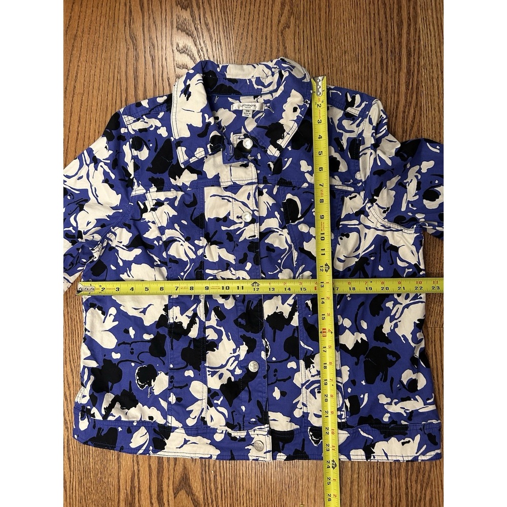 Liz Claiborne Women's Jacket Floral Purple Black White Buttons Packets Size 18 W - Picture 6 of 10